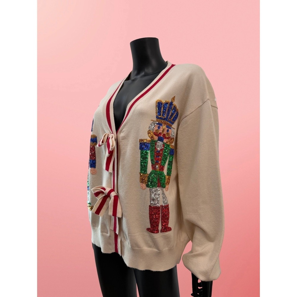 Fantastic‎ Fawn Nutcracker Cardigan Sweater Sequin Holiday L - Picture 3 of 10